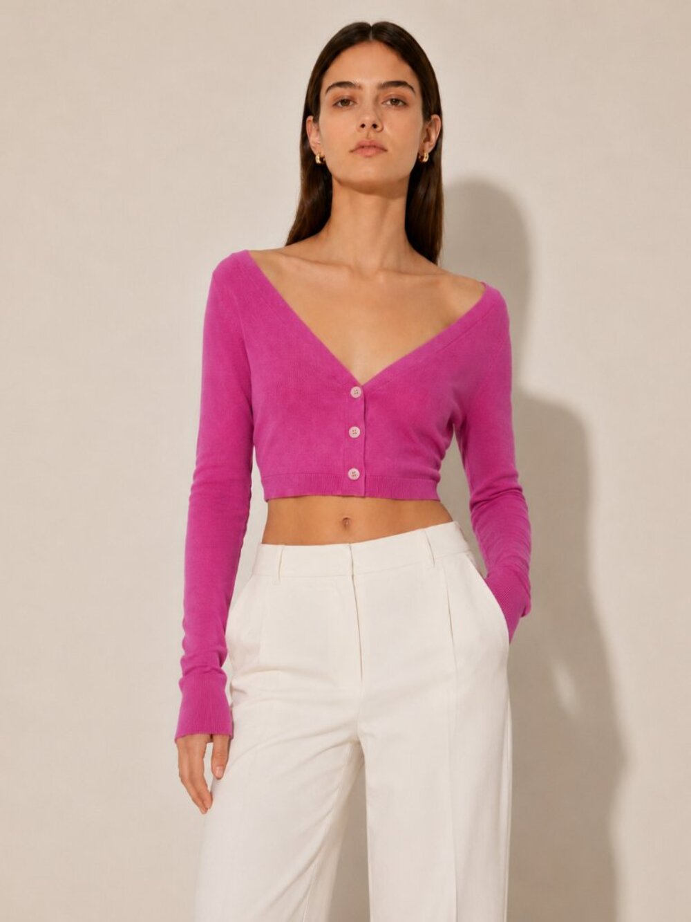 NWT Jacquemus Le Soli Pink Cropped Wool Cardigan FR 36 Small Long Sleeve Bright
